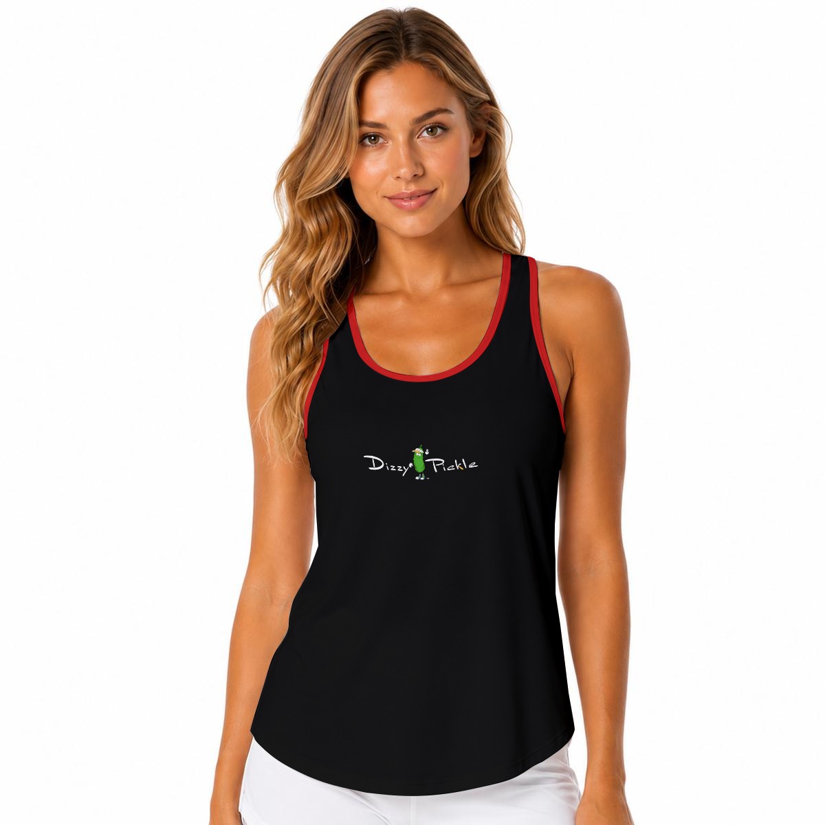 Dizzy Pickle DZY P Classic Black Red Women's Sleeveless Performance Tank Top with Built-In Bra