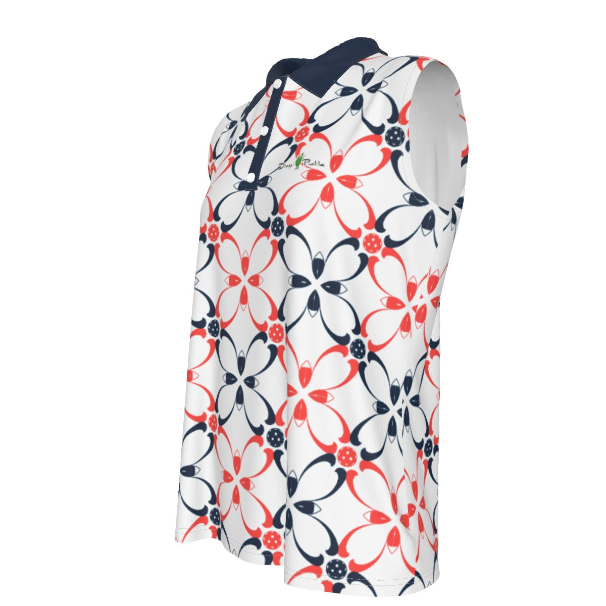 Dizzy Pickle Van White Petals Women's Pickleball Sleeveless Polo Shirt