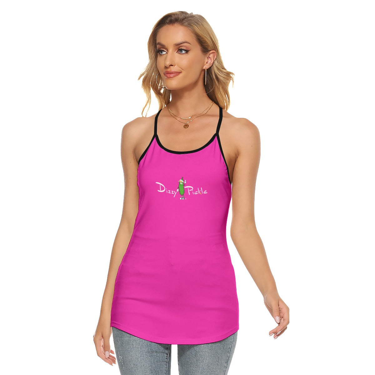 LARGE Dizzy Pickle DZY P Classic Fuchsia Women's Pickleball Cut-out Crisscross Back Sleeveless Tank