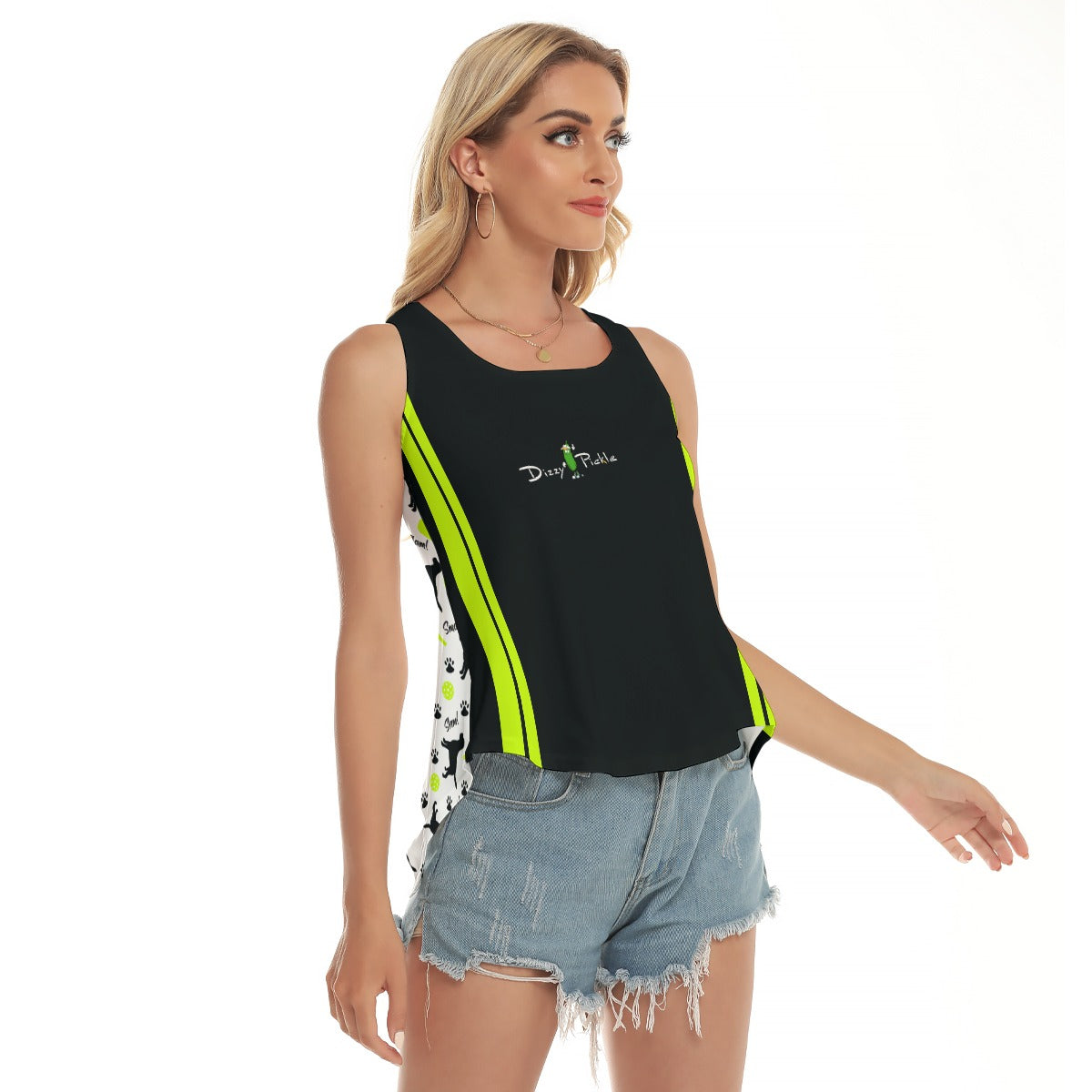 Dizzy Pickle Connie Black DS Main Women's Pickleball Open-Backed Tank Top