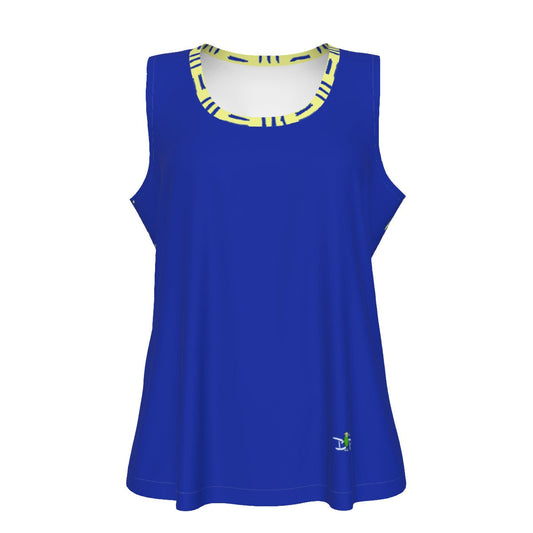 LARGE Dizzy Pickle Coming Up Daisies BY Weave Women's Pickleball Sleeveless Sports Tank Blue Yellow