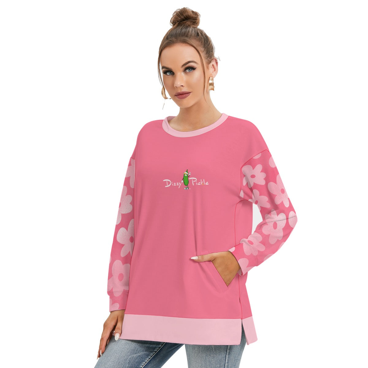 Dizzy Pickle Adleigh Blooms Women's Pickleball Side Split O-Neck Sweatshirt