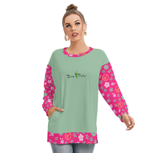 Dizzy Pickle Hope Pink Women's Pickleball Side Split O-Neck Sweatshirt