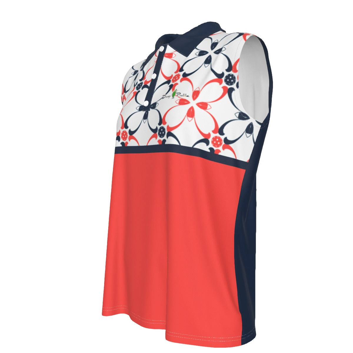 Dizzy Pickle Van White Petals Coral Women's Pickleball Sleeveless Polo Shirt