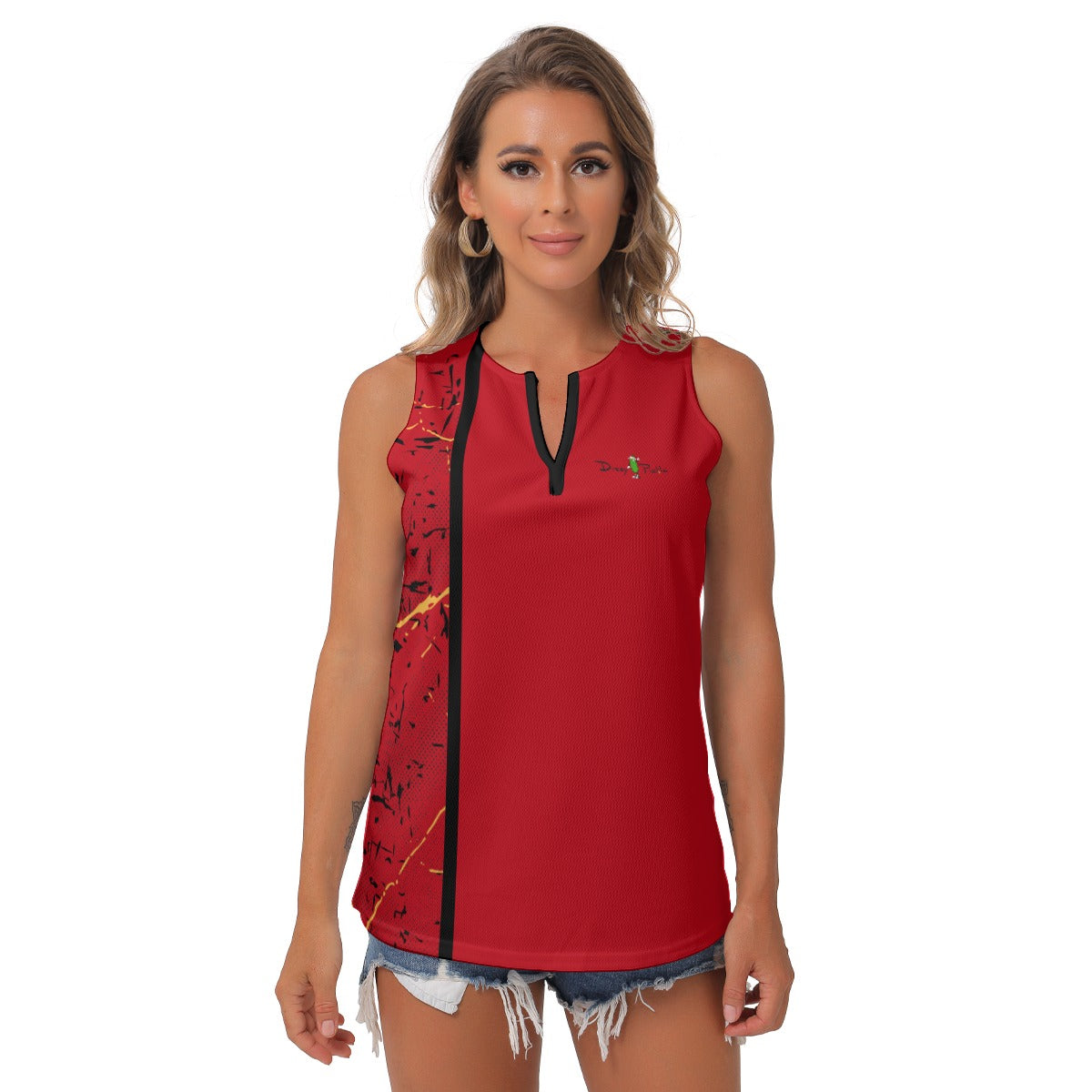 Dizzy Pickle Lynne Red Women's Pickleball Sleeveless V-Neck Top