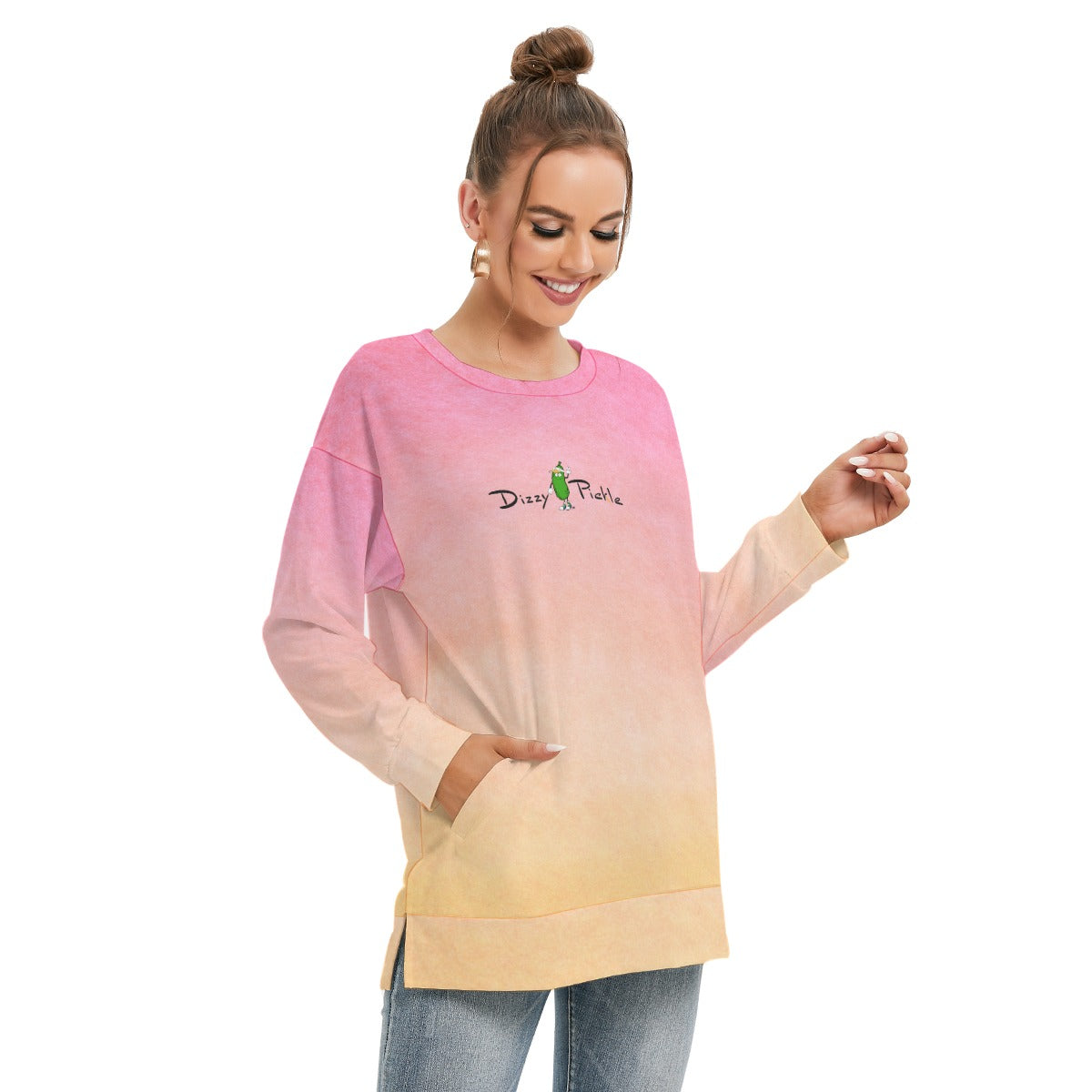 Dizzy Pickle Barbara Mimosa Women's Pickleball Side Split O-Neck Sweatshirt