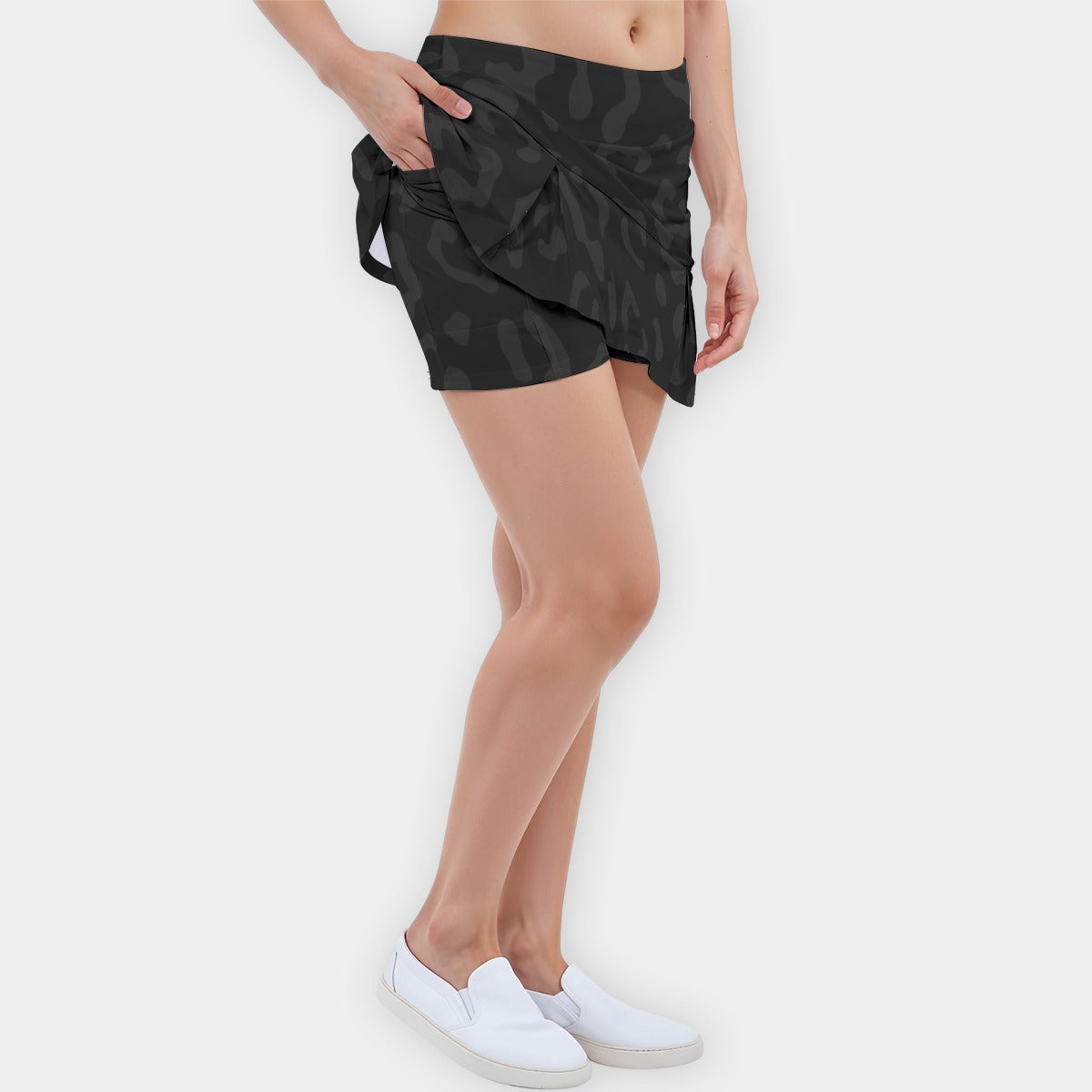 Dizzy Pickle Amber Black Animal Print Women's 15" Classic Pickleball Skort with Shorts