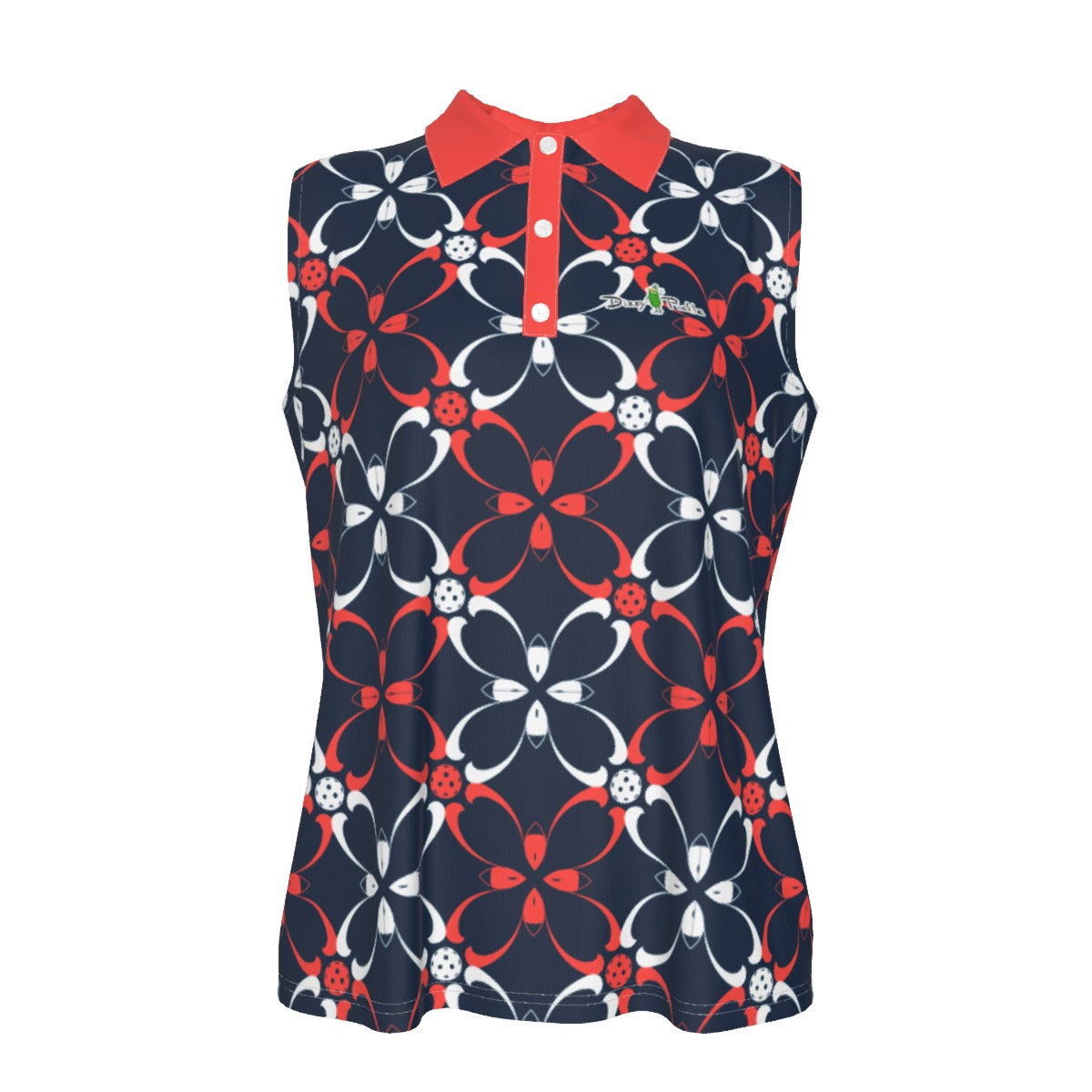 Dizzy Pickle Van Blue Petals Women's Pickleball Sleeveless Polo Shirt