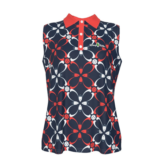 Dizzy Pickle Van Blue Petals Women's Pickleball Sleeveless Polo Shirt