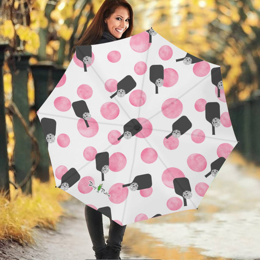 Dizzy Pickle Page Paddles_Polka Dots White Pickleball Automatic Button Release Umbrella