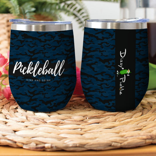 Dizzy Pickle Pickleball Dink and Drink Navy Blue Pickleball Stainless Steel Wine Tumbler