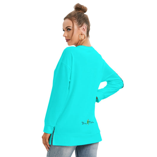 Dizzy Pickle DZY P Classic Cool Teal Women's Pickleball Side Split O-Neck Sweatshirt