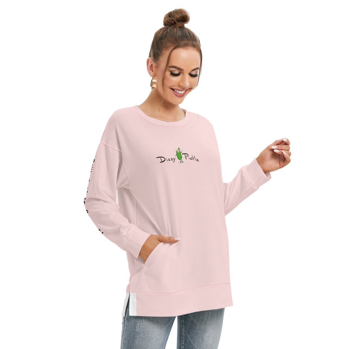 Dizzy Pickle DZY P Classic Shell Pink Women's Pickleball Side Split O-Neck Sweatshirt