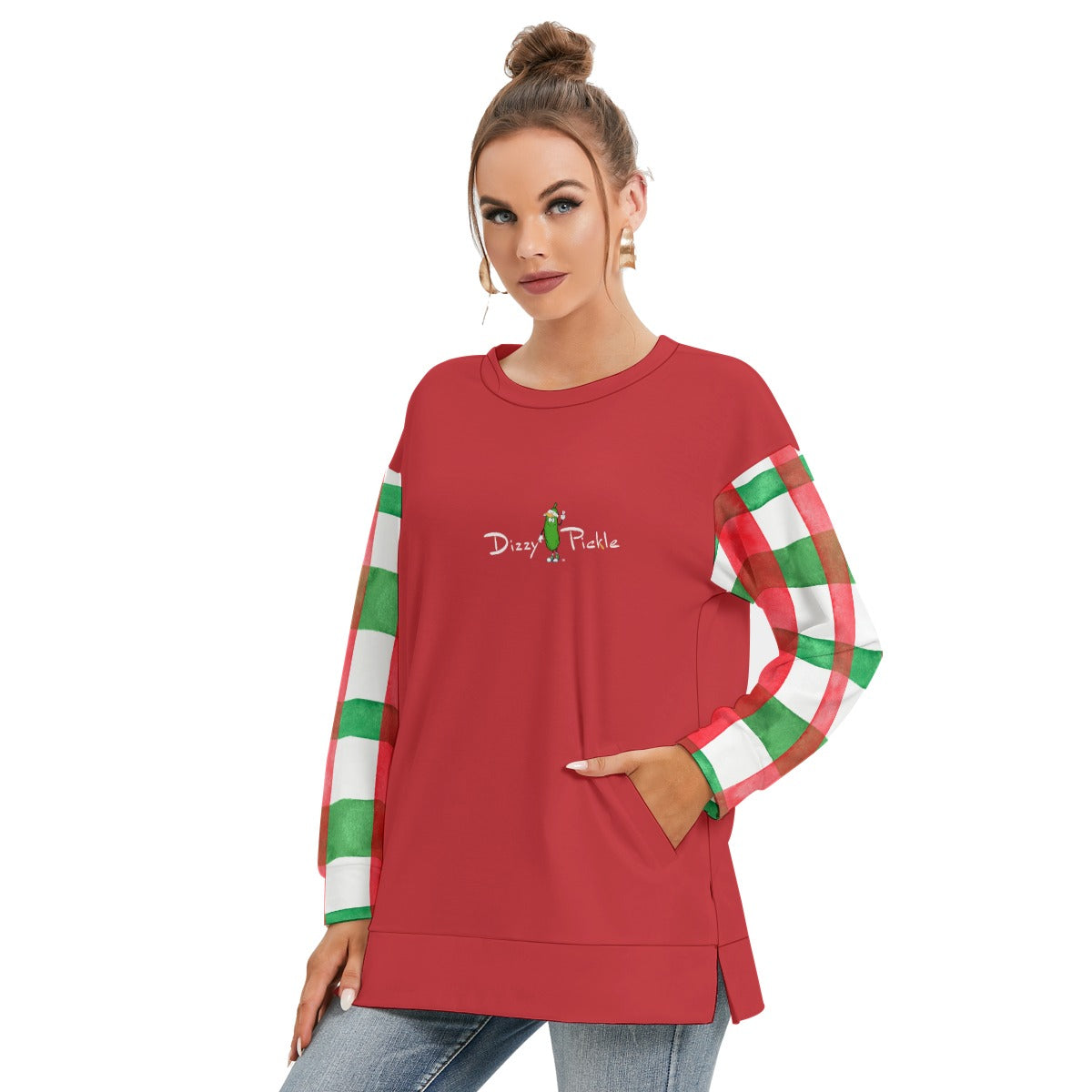 Dizzy Pickle Christmas Weave Women's Pickleball Side Split O-Neck Sweatshirt