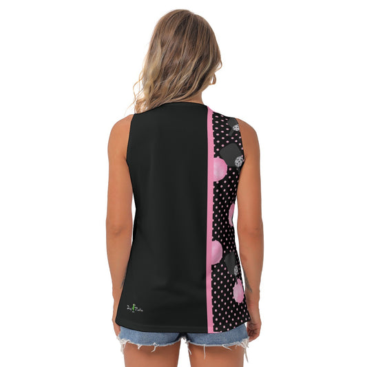 Dizzy Pickle Page Paddles_Polka Dots Black Women's Pickleball Sleeveless V-Neck Top