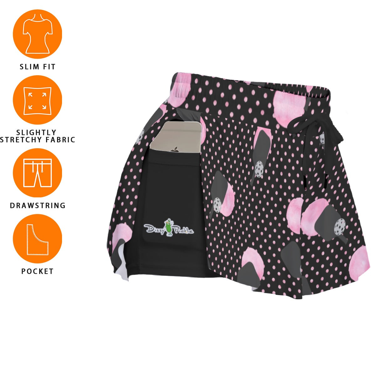 Dizzy Pickle Page Paddles_Polka Dots Black Women's Pickleball Sport Culottes with Pockets