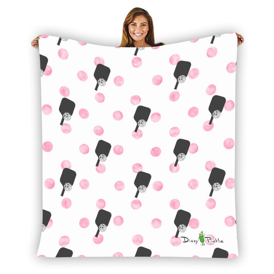 Dizzy Pickle Page Mini Paddles_Polka Dots White Pickleball Courtside Flannel Blanket