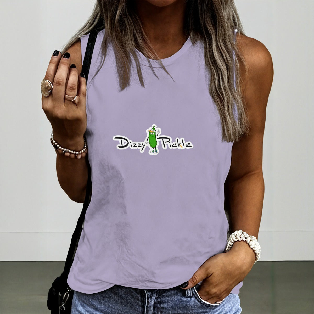Dizzy Pickle DZY P Classic Lilac Women's Pickleball Crew Neck Sleeveless Premium T-Shirt