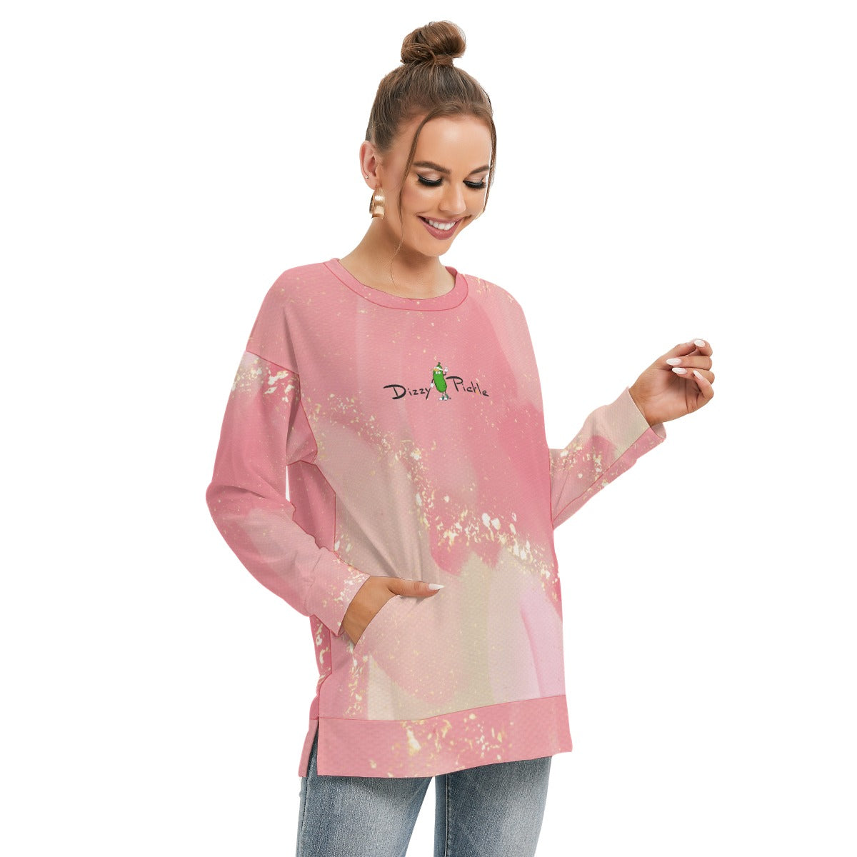 Dizzy Pickle Barbara Sweet Rose Champagne Women's Pickleball Side Split O-Neck Sweatshirt