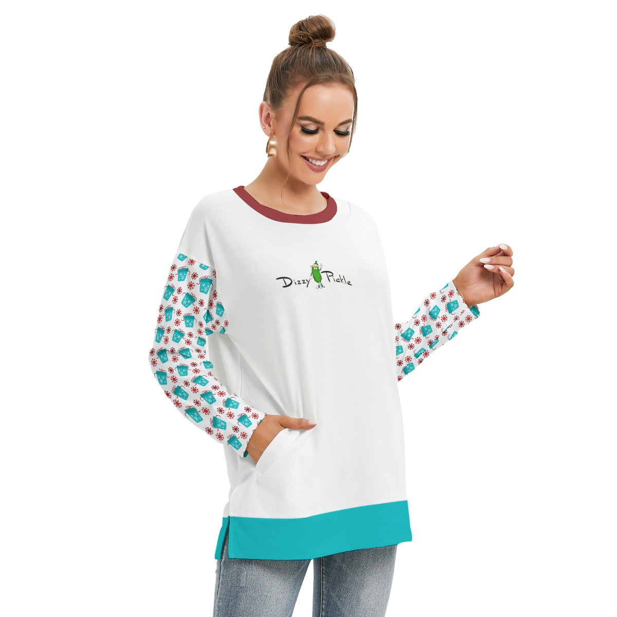 Dizzy Pickle Christmas Treats Women's Pickleball Side Split O-Neck Sweatshirt