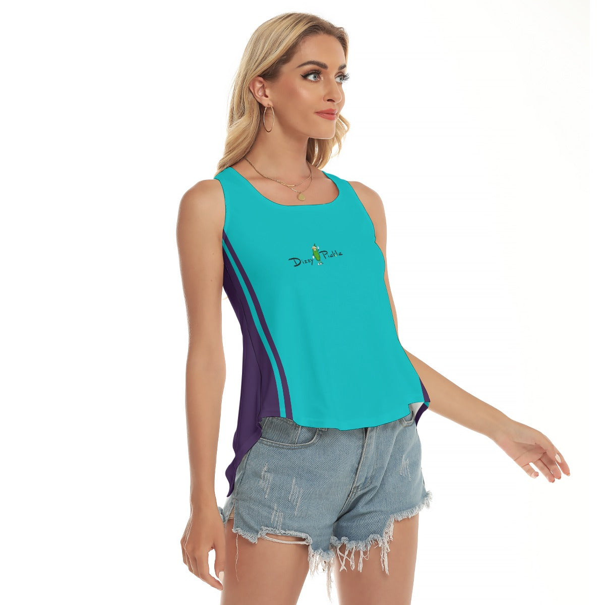 Dizzy Pickle Shelly Deep Purple Teal Women's Pickleball Open-Backed Tank Top