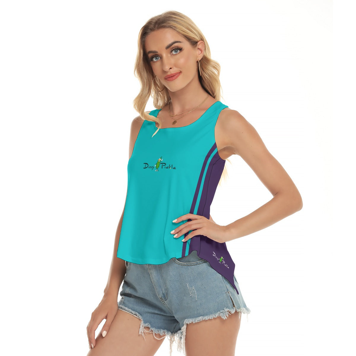 Dizzy Pickle Shelly Deep Purple Teal Women's Pickleball Open-Backed Tank Top