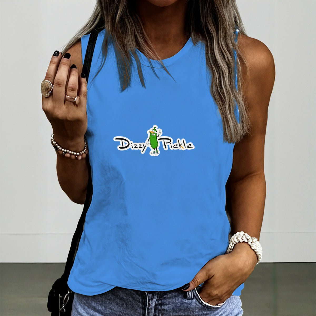 Dizzy Pickle DZY P Classic Blue Women's Pickleball Crew Neck Sleeveless Premium T-Shirt