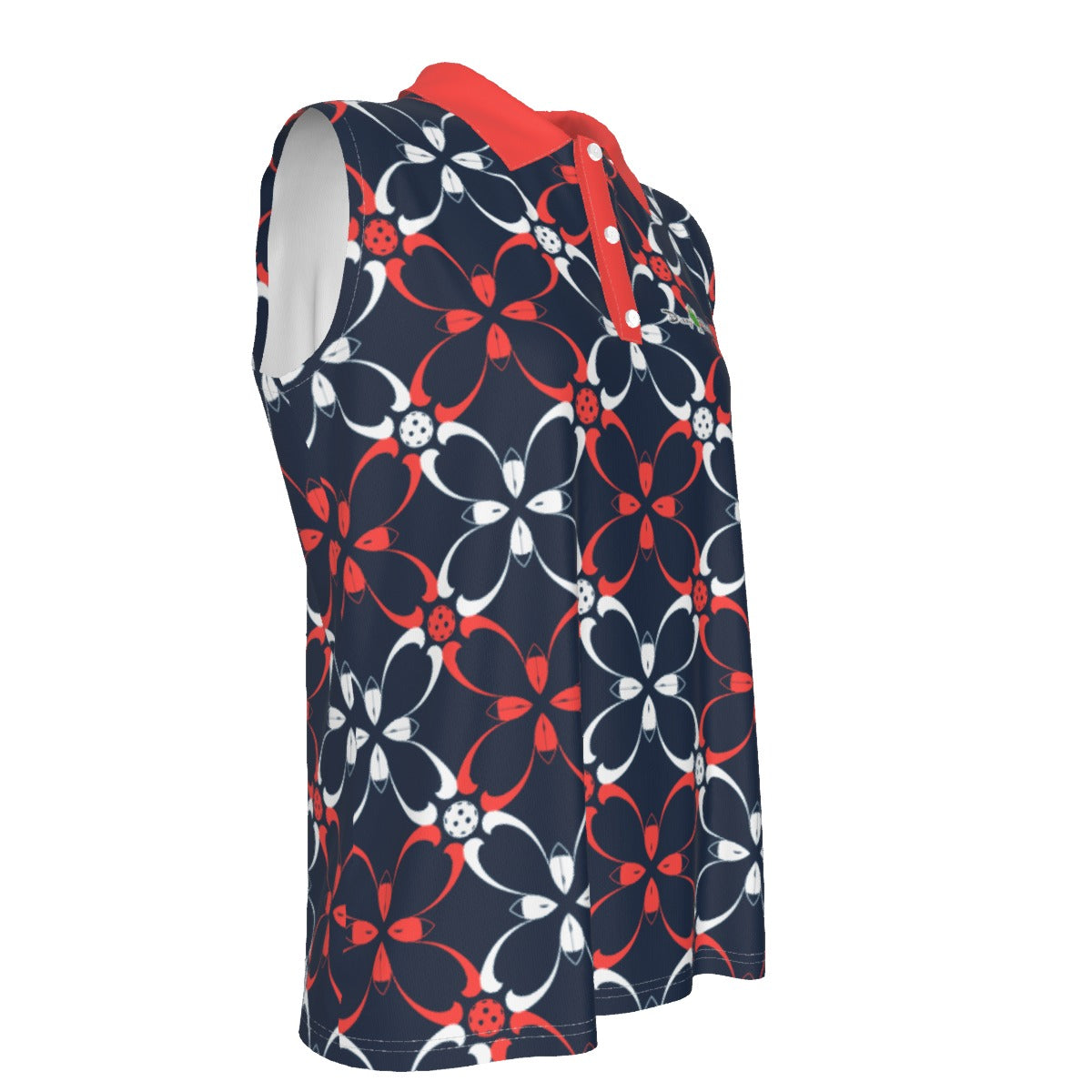 Dizzy Pickle Van Blue Petals Women's Pickleball Sleeveless Polo Shirt