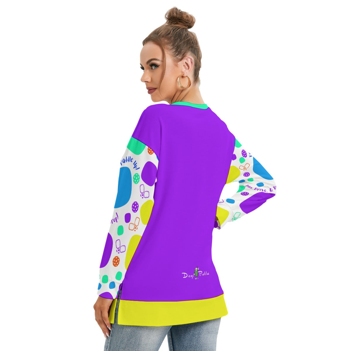 Dizzy Pickle Sharon Paddle Up Women's Pickleball Side Split O-Neck Sweatshirt