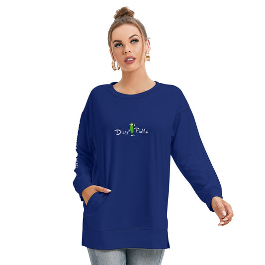 Dizzy Pickle DZY P Classic Blue Women's Pickleball Side Split O-Neck Sweatshirt