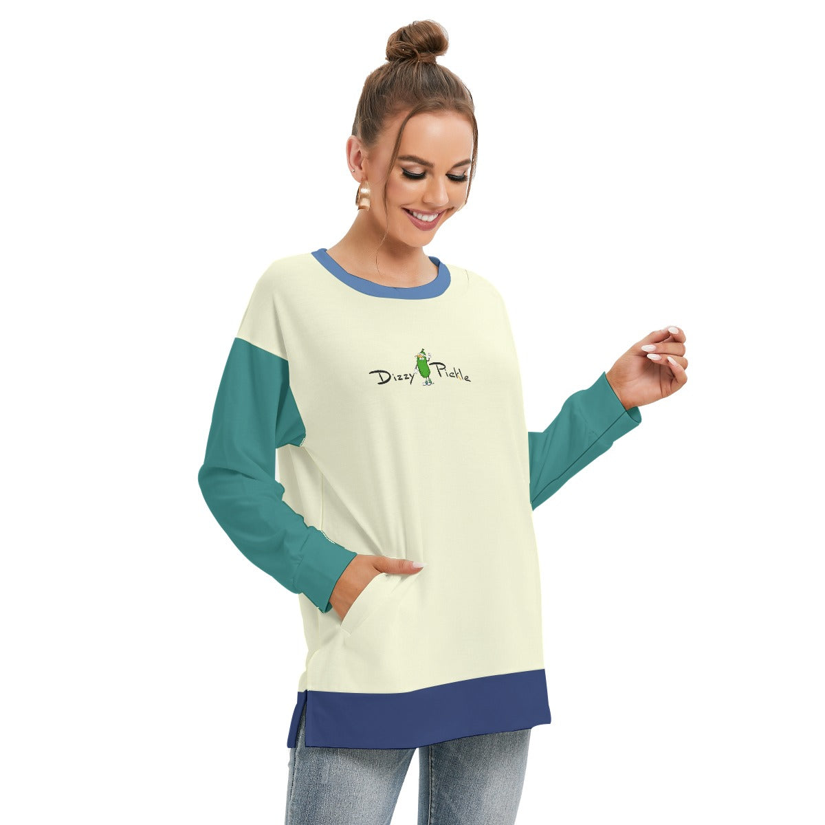 Dizzy Pickle Anne Cream Women's Pickleball Side Split O-Neck Sweatshirt