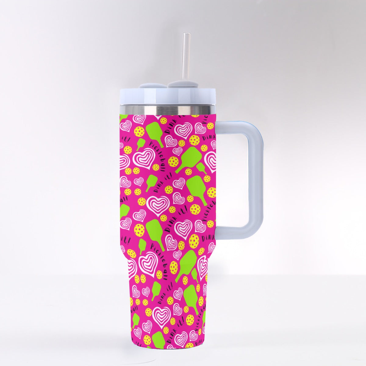 Dizzy Pickle Dinking Diva Hearts PG 40 oz. Mega Pickleball Insulated Tumbler with Handle