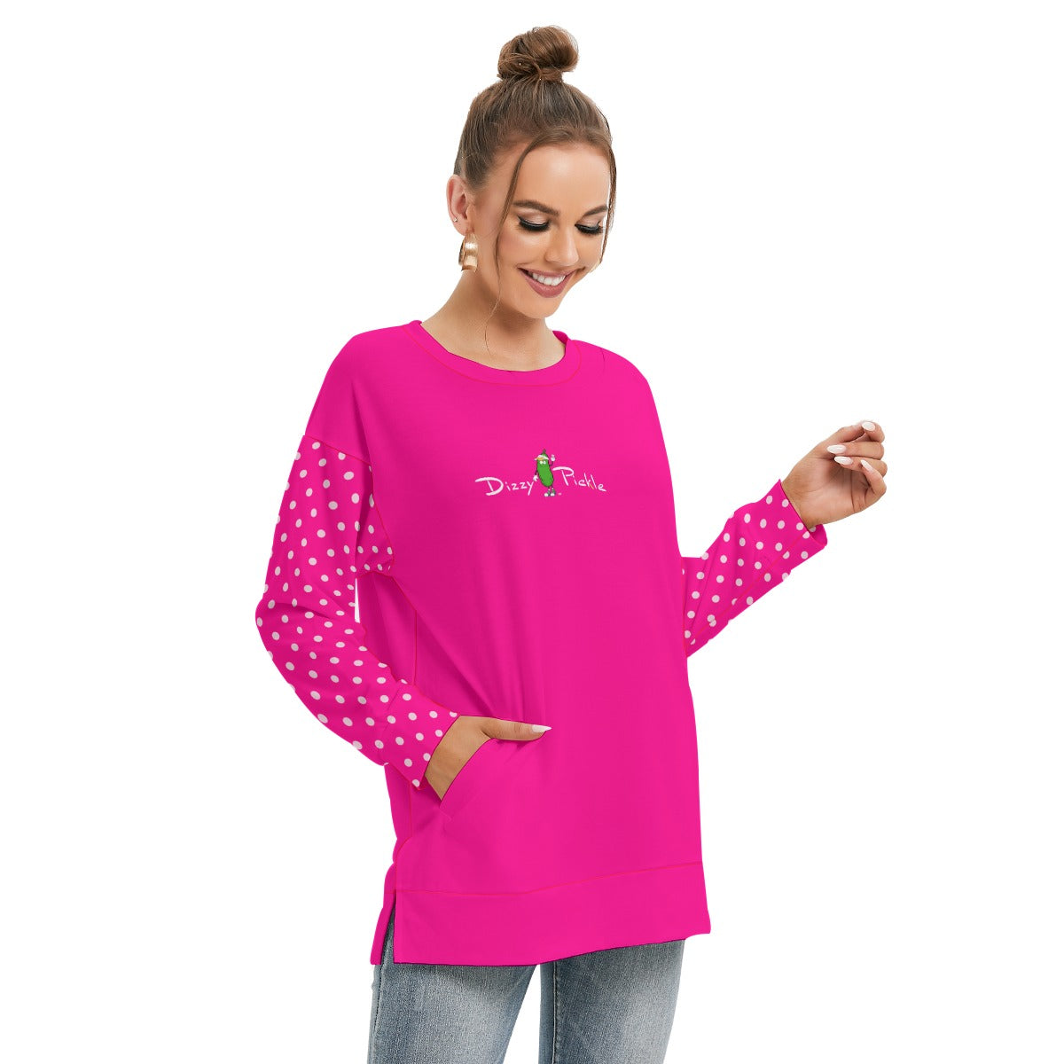 Dizzy Pickle Avery Polka Dots Women's Pickleball Side Split O-Neck Sweatshirt