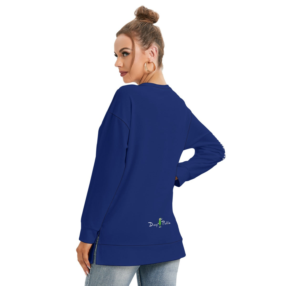 Dizzy Pickle DZY P Classic Blue Women's Pickleball Side Split O-Neck Sweatshirt