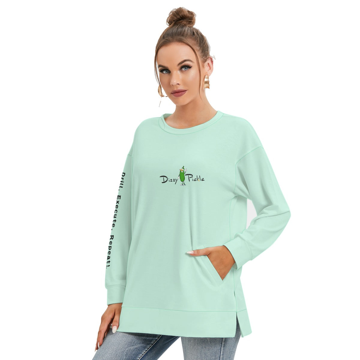 Dizzy Pickle DZY P Classic Sea Foam Women's Pickleball Side Split O-Neck Sweatshirt