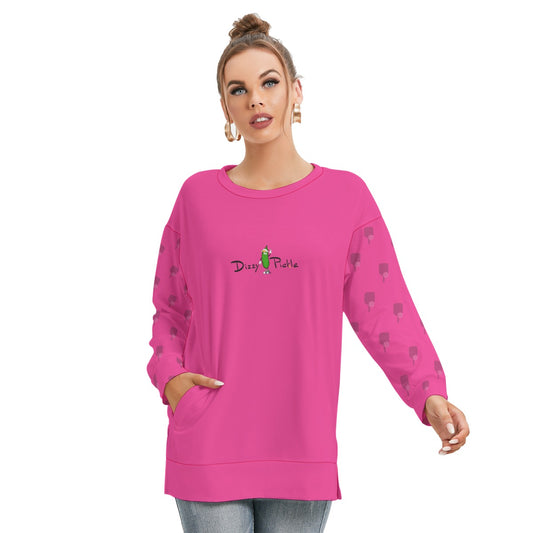 Dizzy Pickle Lynne Pink Paddles Women's Pickleball Side Split O-Neck Sweatshirt