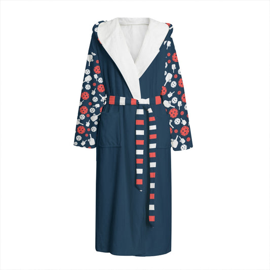 Dizzy Pickle Van Paddles and Balls Solid Pickleball Ultra-Soft Hooded Plush Lounge Bathrobe