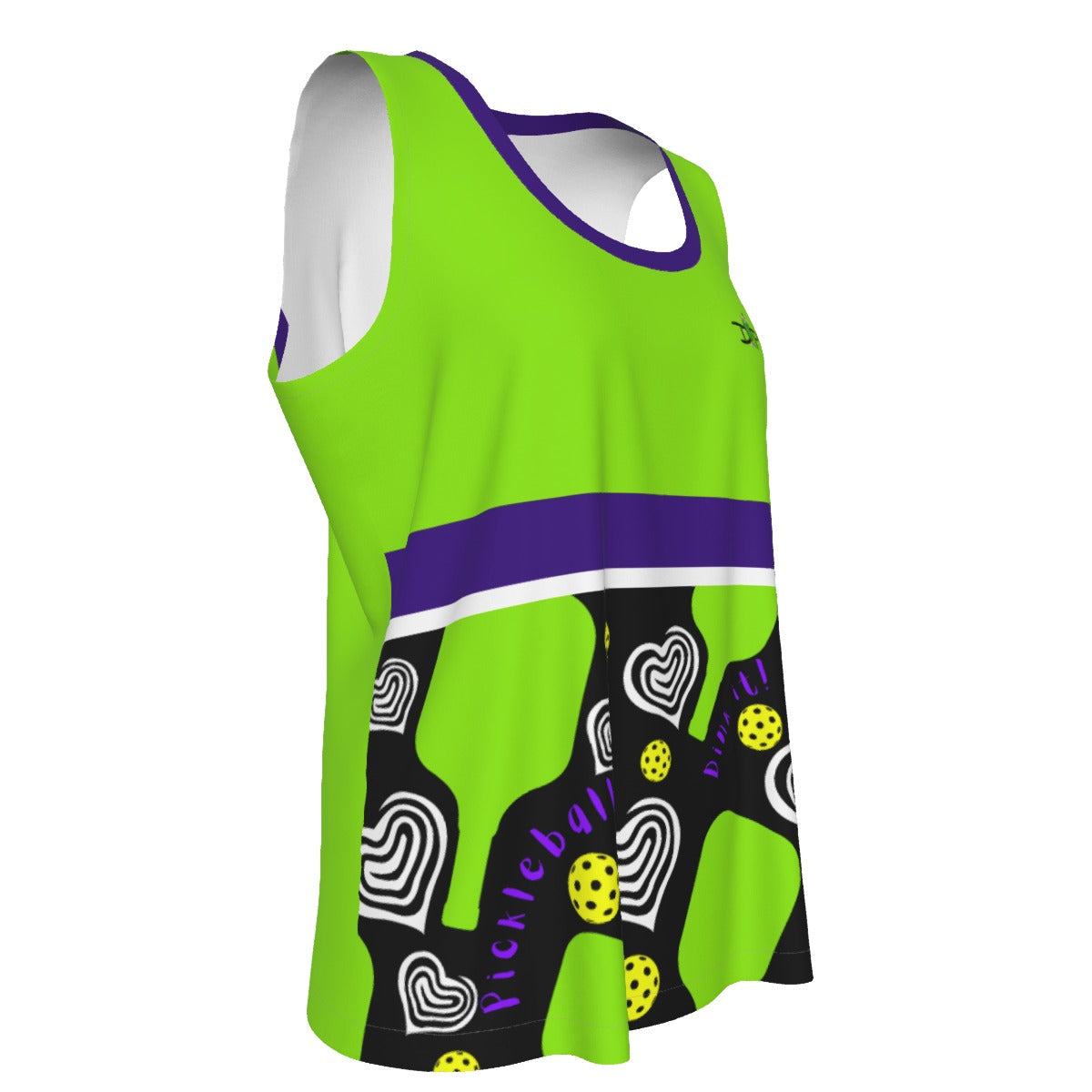 SMALL Dizzy Pickle Dinking Diva Hearts Women's Pickleball Sleeveless Sports Tank Black Green