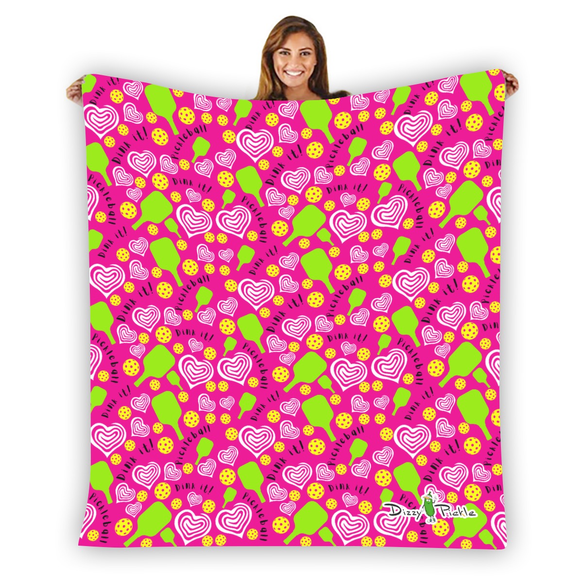 Dizzy Pickle Dinking Diva Hearts PG Pickleball Courtside Flannel Blanket