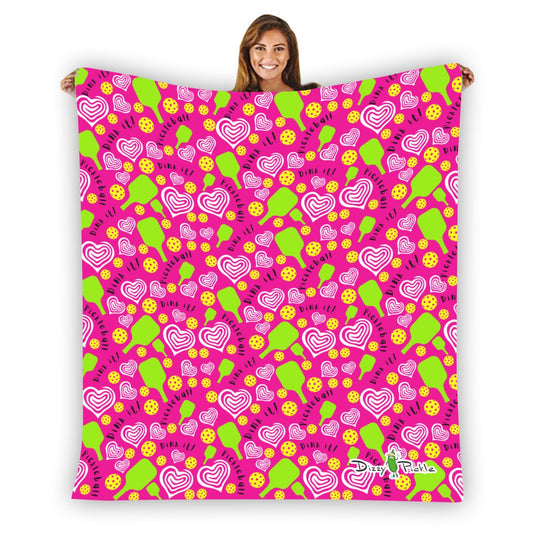 Dizzy Pickle Dinking Diva Hearts PG Pickleball Courtside Flannel Blanket