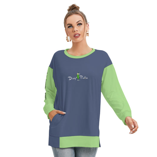 Dizzy Pickle DZY P Classic Blue_Green Women's Pickleball Side Split O-Neck Sweatshirt