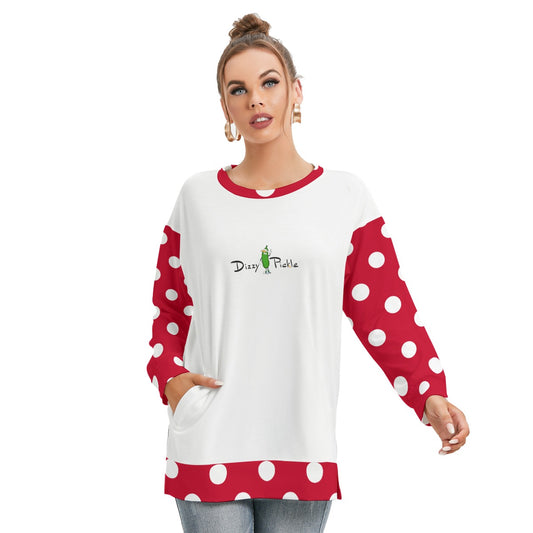 Dizzy Pickle Christmas Polka Dots Red Women's Pickleball Side Split O-Neck Sweatshirt