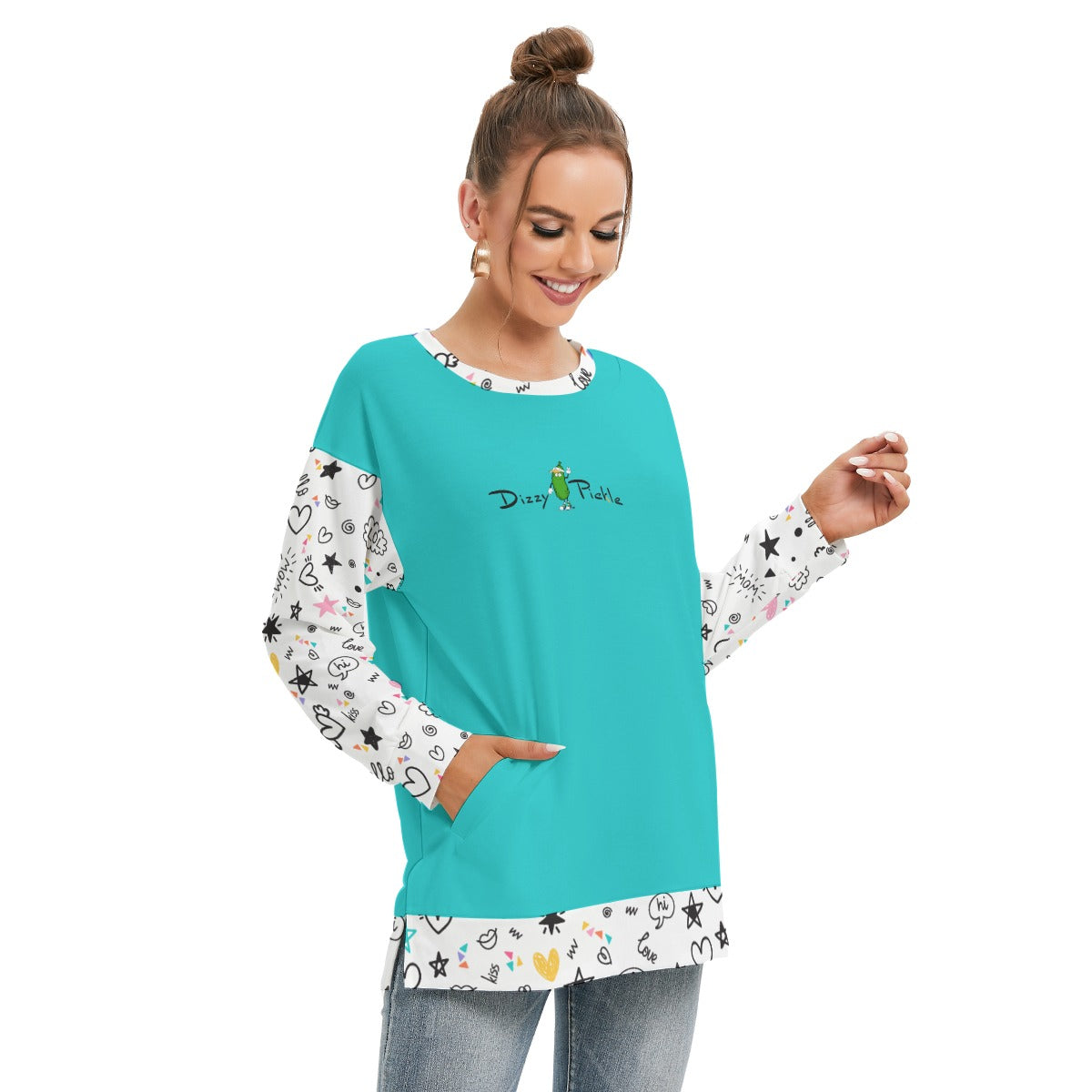 Dizzy Pickle Rachel White Women's Pickleball Side Split O-Neck Sweatshirt