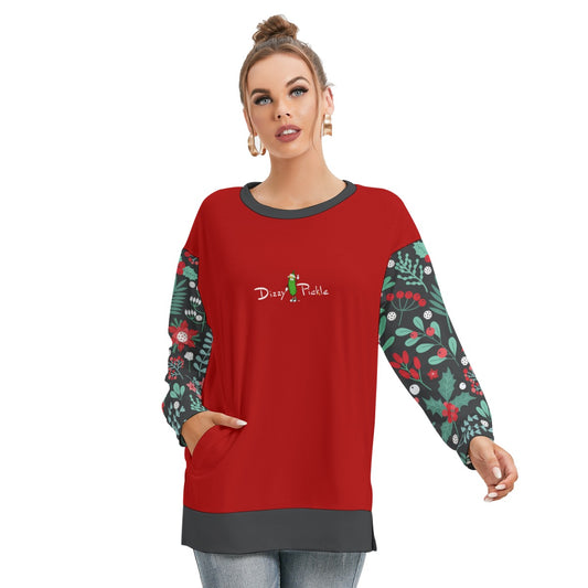 Dizzy Pickle Christmas Garden Women's Pickleball Side Split O-Neck Sweatshirt