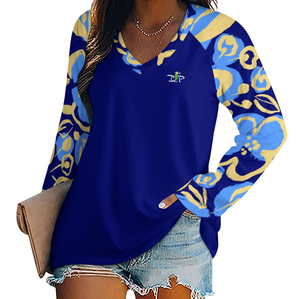 Dizzy Pickle Lesia BYB Blooms Women's Pickleball Long sleeve Double Layered V-Neck Loose Tee