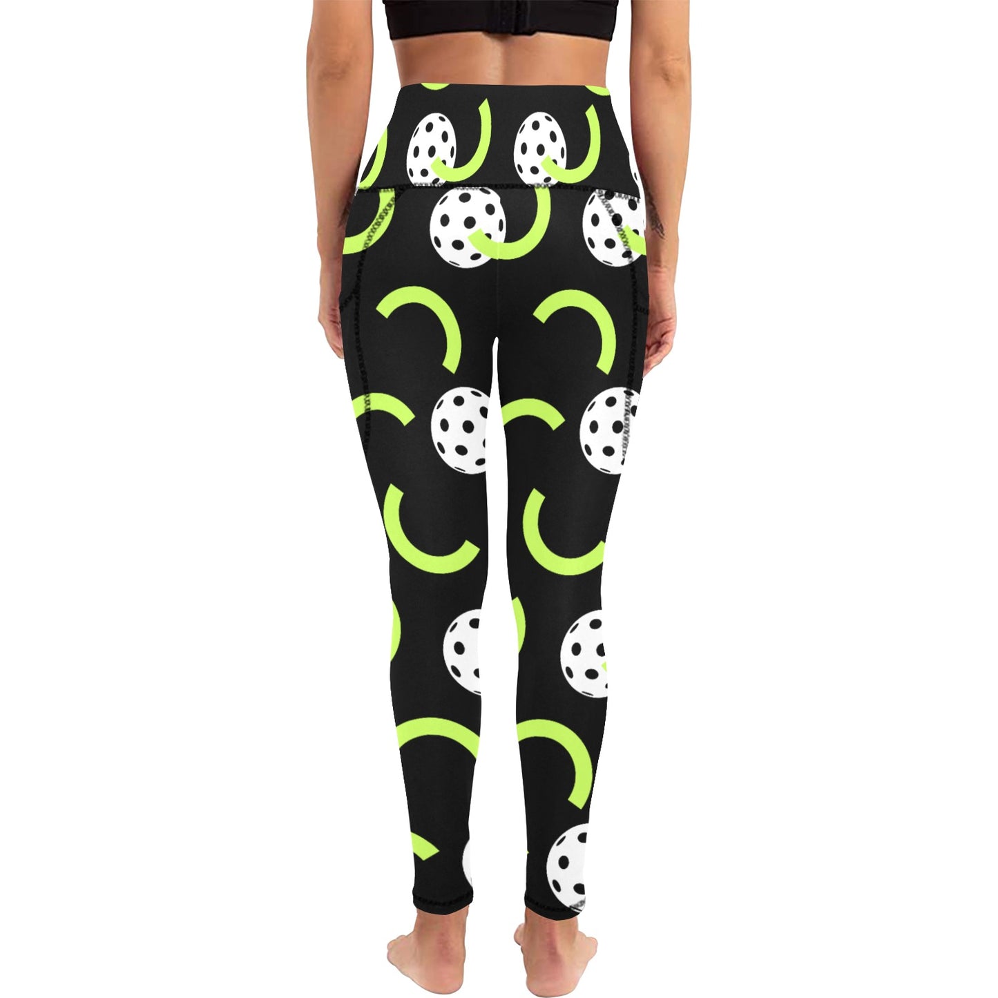 Dizzy Pickle Believe Black Women's Pickleball Performance Leggings (Ankle Length, High-Waisted, & Two Side Pockets)