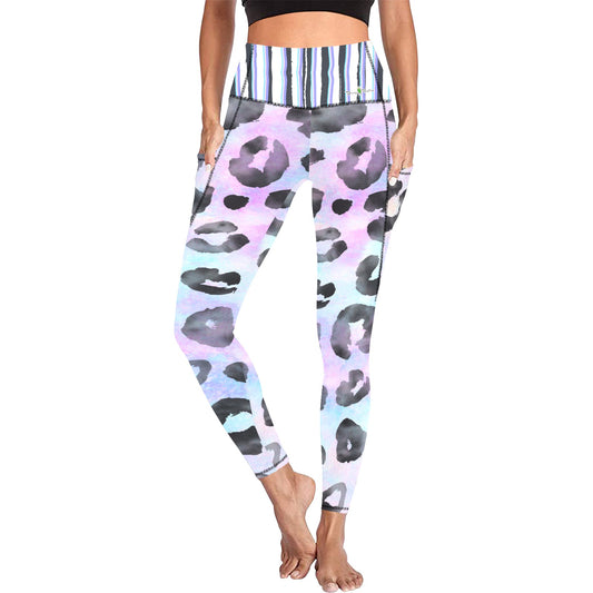 Dizzy Pickle Amber Pastel Kitty  Women's Pickleball Performance Leggings (Ankle Length, High-Waisted, & Two Side Pockets)