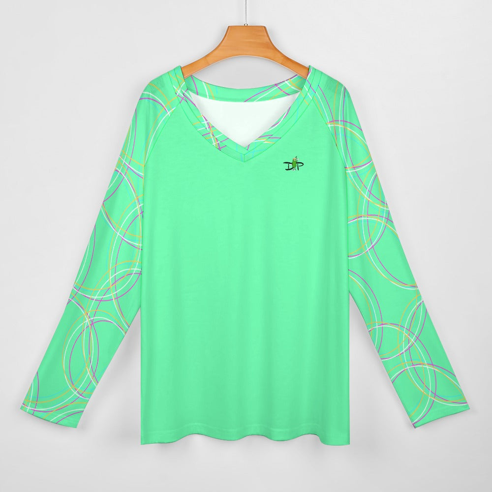 Dizzy Pickle Emily Focused Aqua Women's Pickleball Long sleeve Double Layered V-Neck Loose Tee