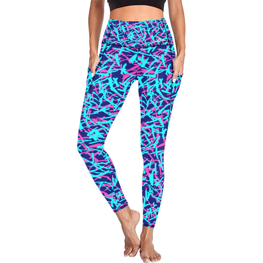 Dizzy Pickle Lesia BBP Confetti Women's Pickleball Performance Leggings (Ankle Length, High-Waisted, & Two Side Pockets)