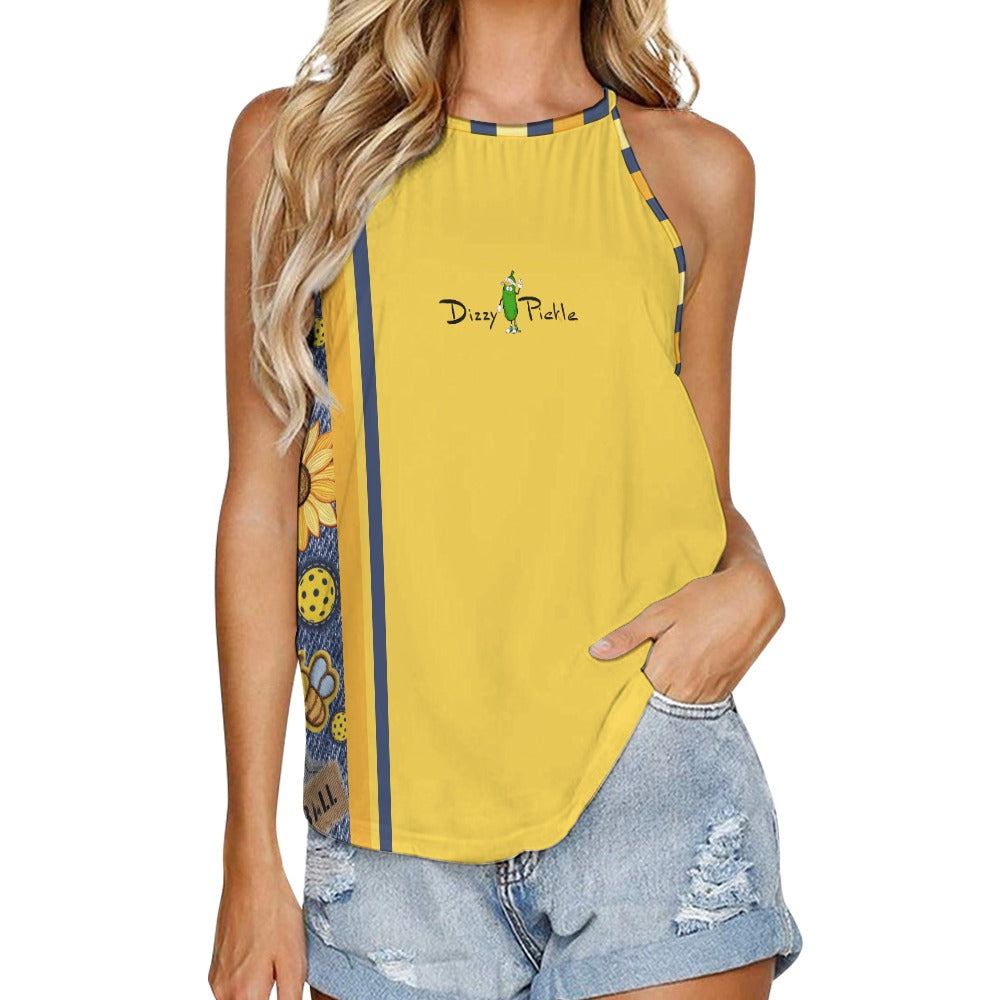 Dizzy Pickle Amy Sunflowers Yellow Women's Pickleball Crew Neck Vest